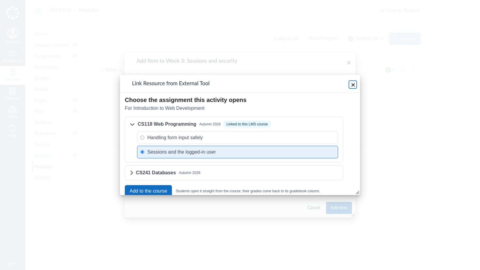 In Canvas: adding the assignment as an external tool, picking it from Uppcoder's list